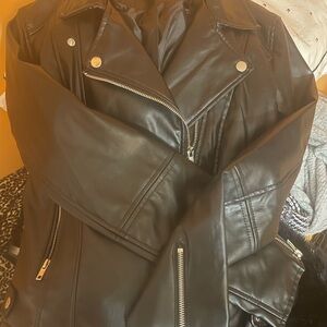 Ambiance Black Faux Leather Moto Jacket with Silver Hardware